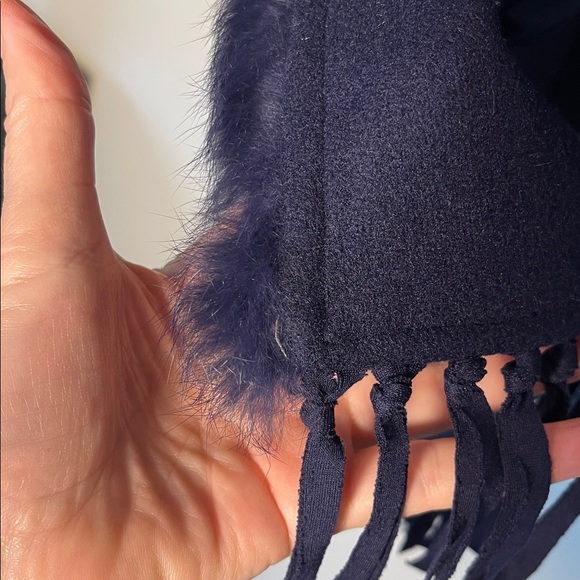 BOHO Navy Hooded Coat – Multi-Color Embroidery & Rabbit Fur Trim & Fringe Hem - Picture 13 of 16